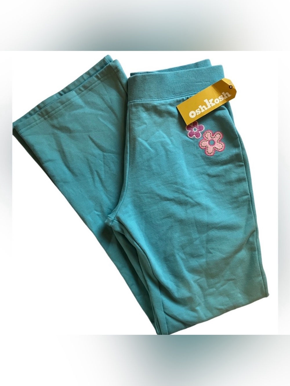 Oshkosh B’Gosh Light Blue Bell Bottom Sweat Pants With Flower Detail NWT 14/16